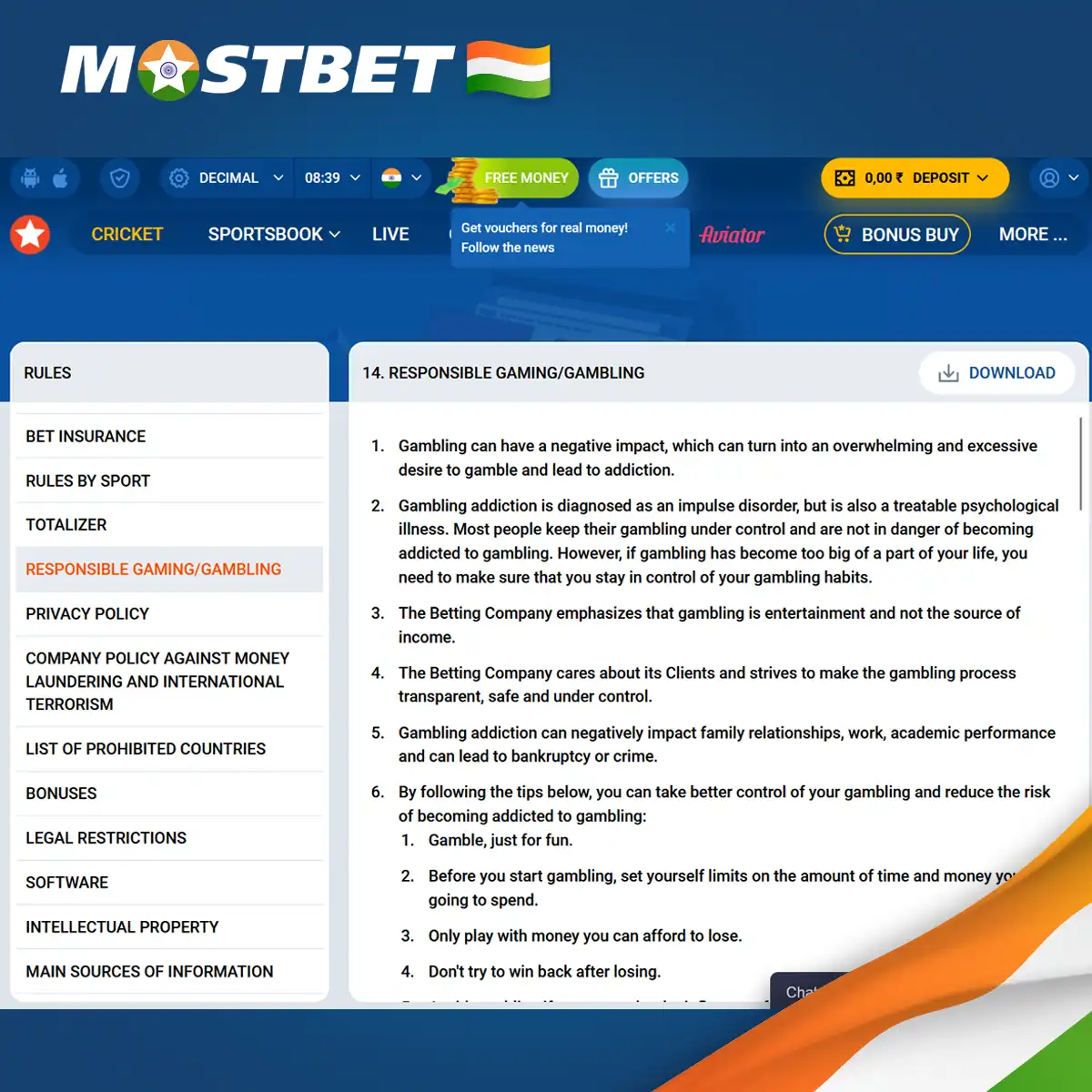 Mostbet encourages responsible gambling