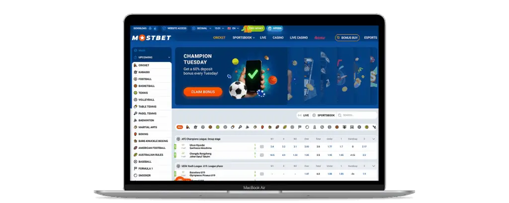 Place your bets and play casino games on the Mostbet website in India