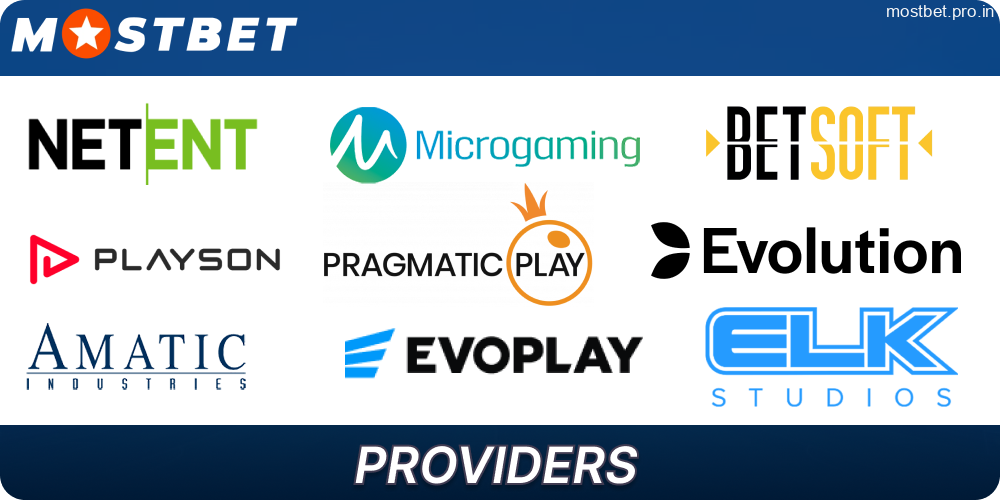 Casino game providers available on Mostbet India