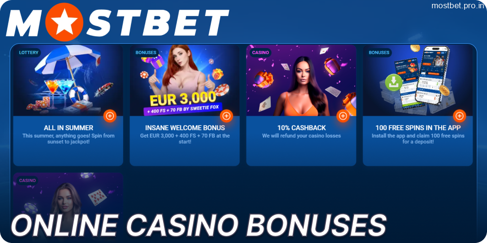 Casino bonuses available on Mostbet for players from India