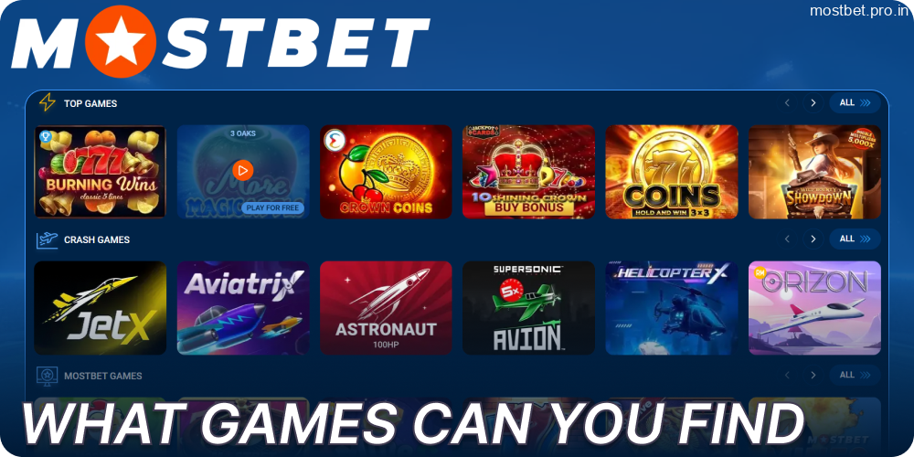 Casino games available on Mostbet for players from India